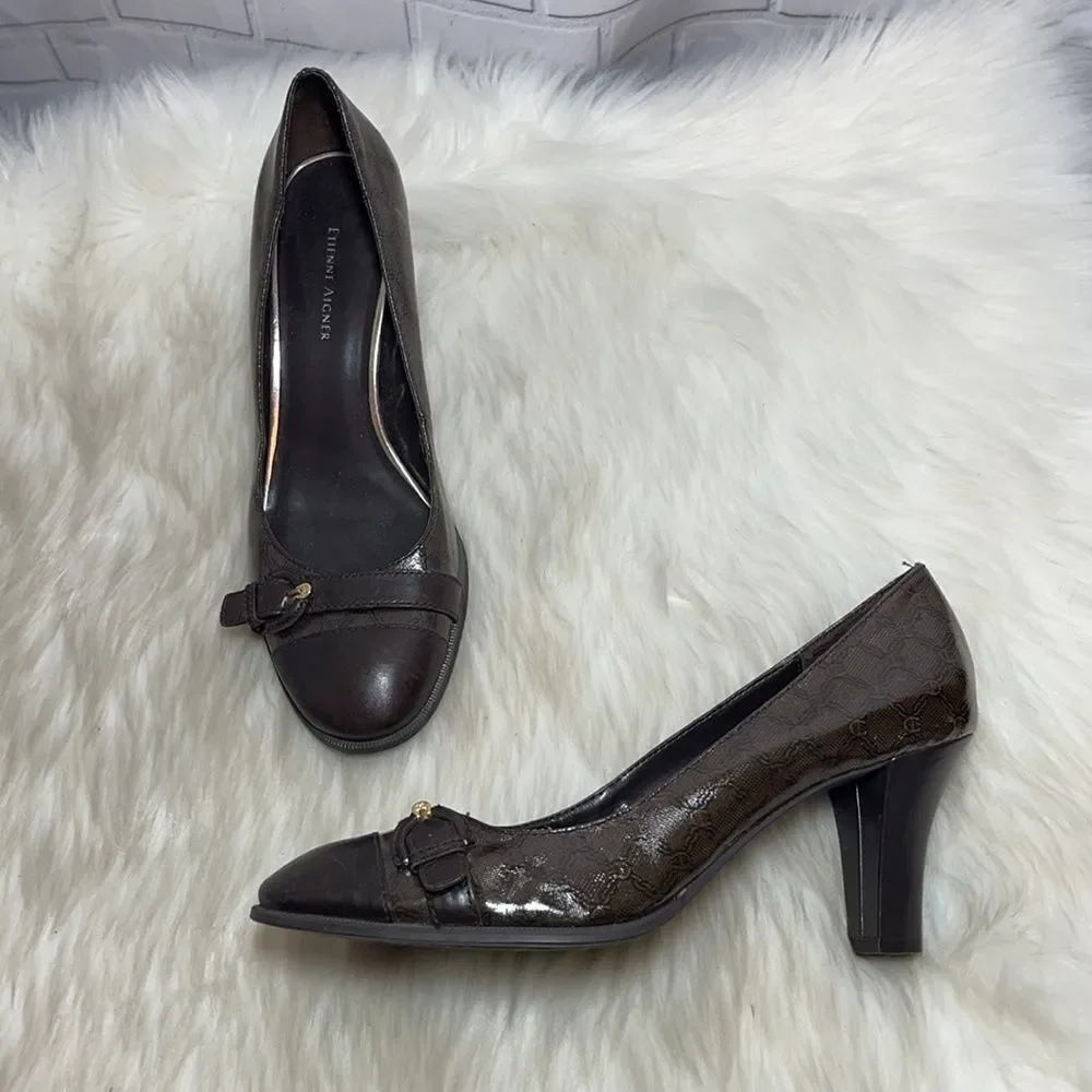 Etienne Aigner Margaux Signature Brown Heels‎ Sz 9